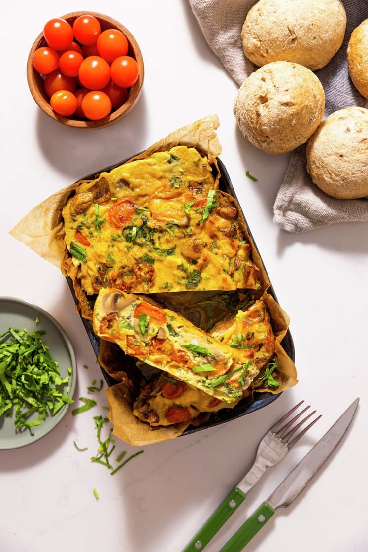 Frittata med champignon og spinat