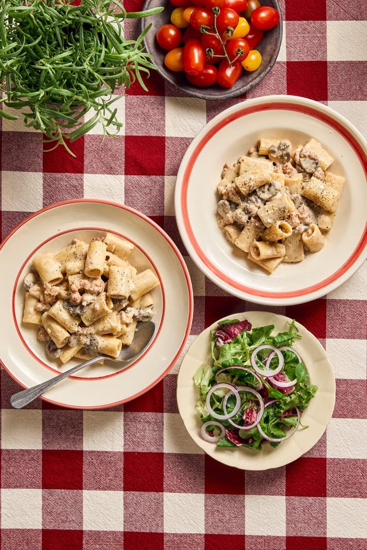 Pasta alla Norcina - Cremet pasta med markchampignon, trøffelolie og linquica