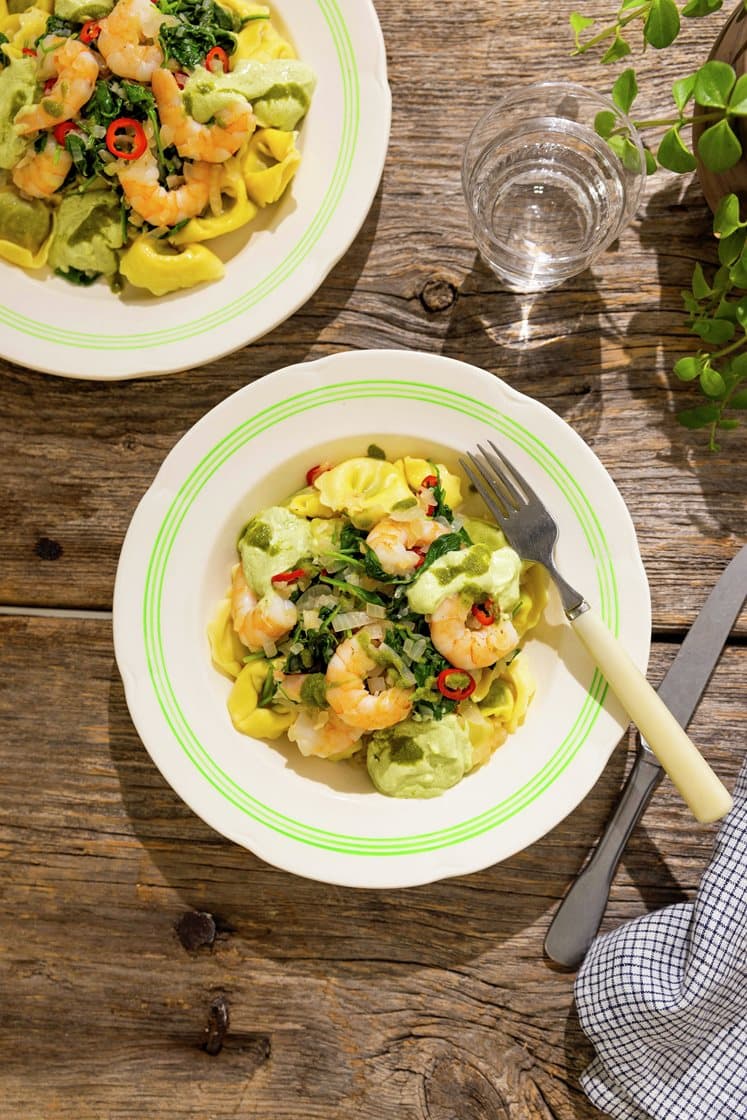 Chili-hvidløgsstegt scampi med ravioli